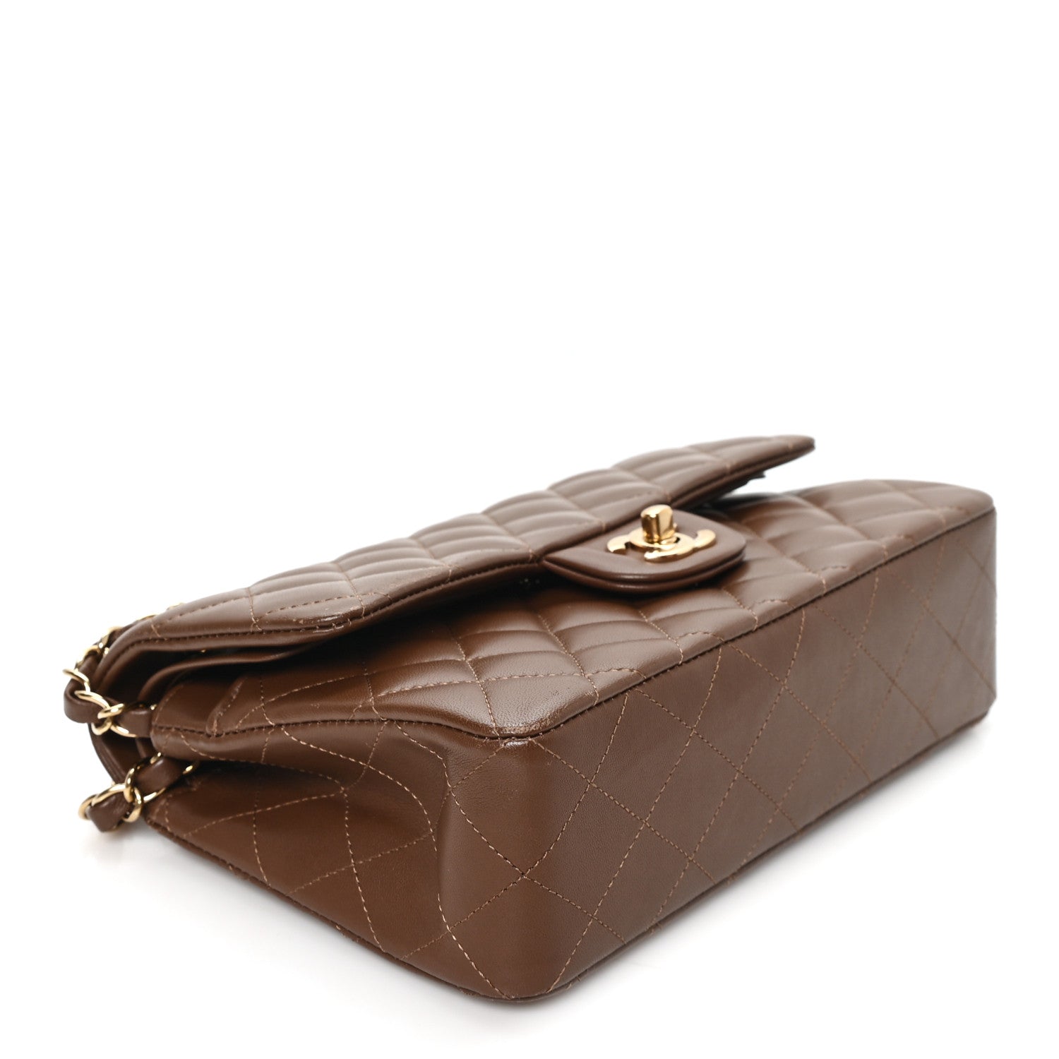Lambskin Quilted Small Double Flap Dark Brown