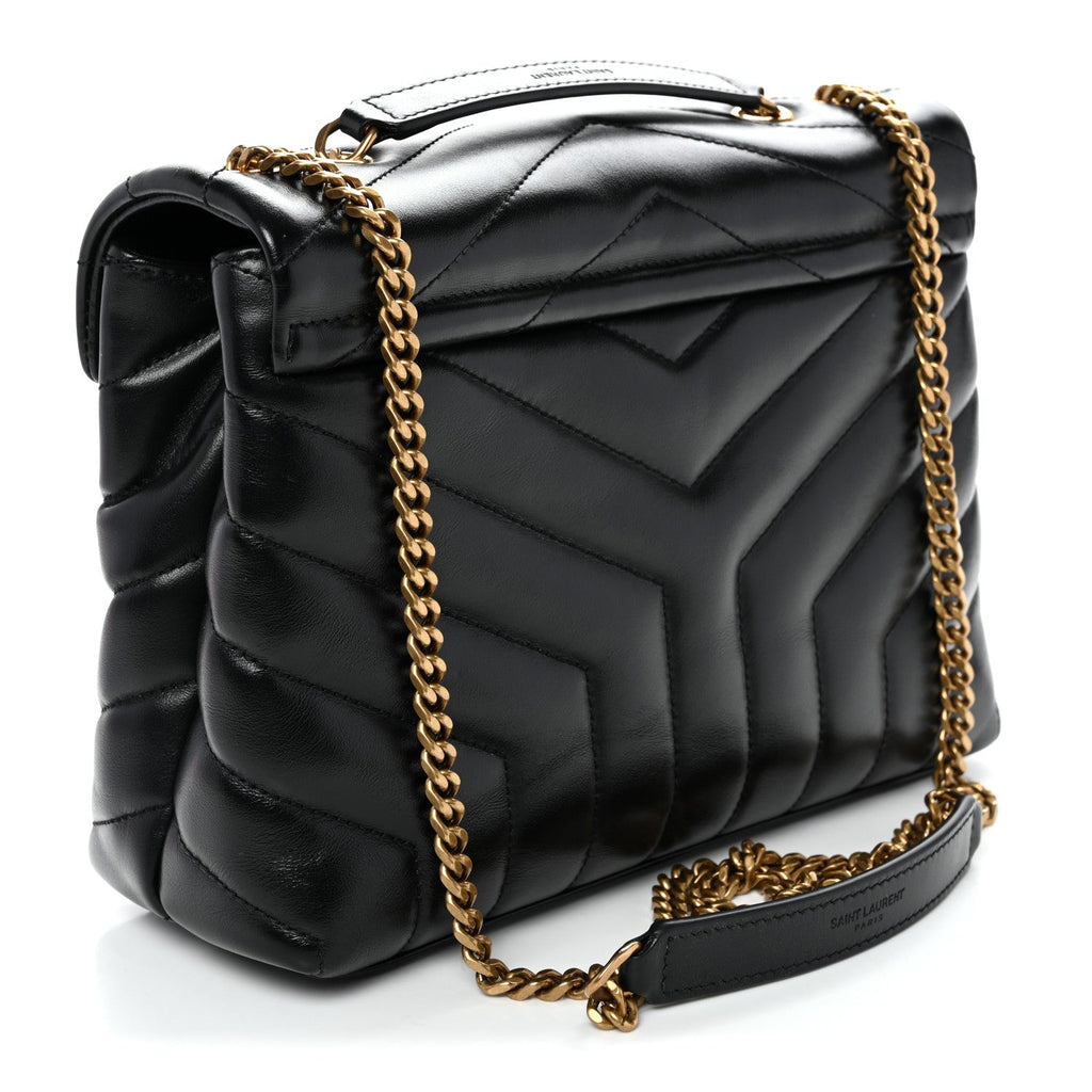 Calfskin Y Quilted Monogram Small Loulou Chain Satchel Black