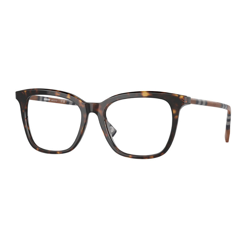 Burberry Eyeglasses Square Full Rim, Dark Havana Frame and Clear Demo Lenses Lens BE23904017