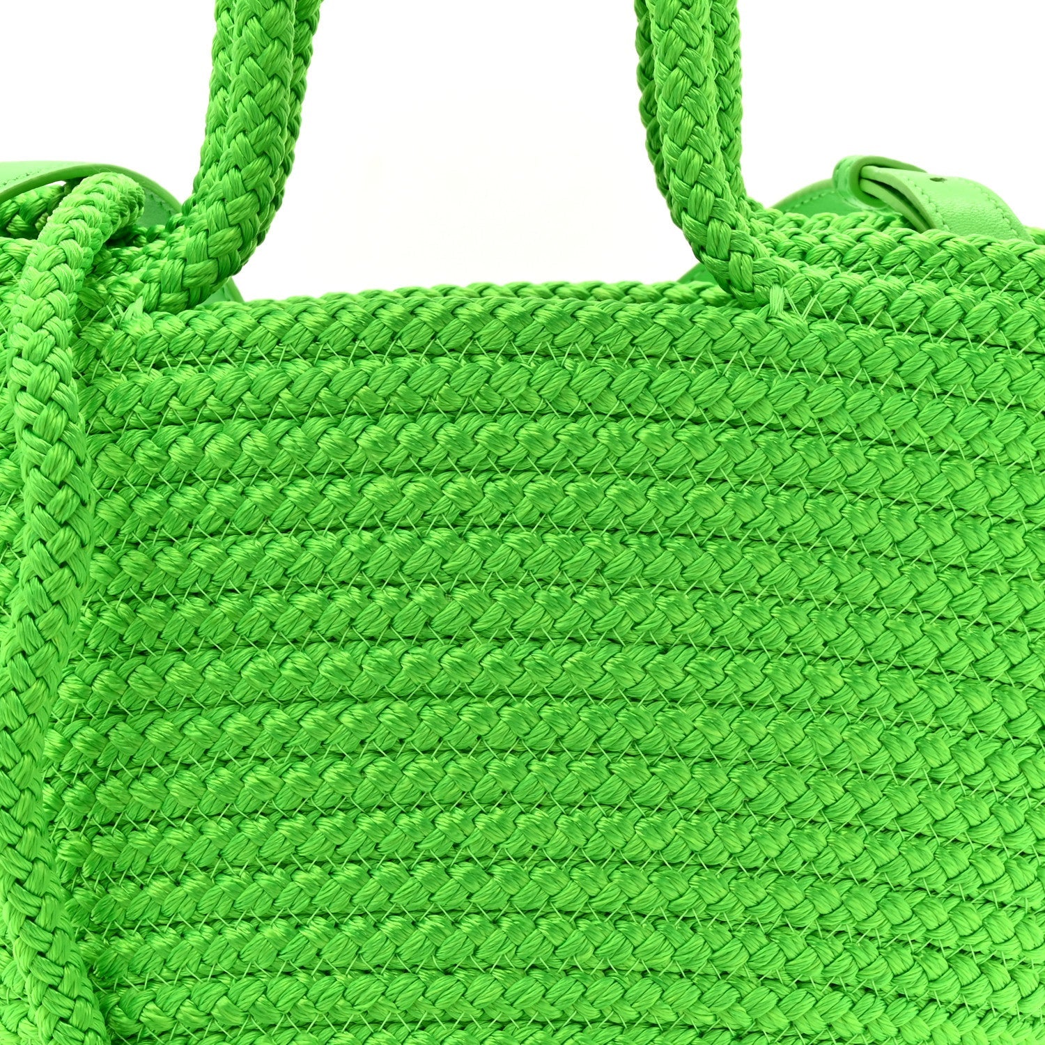 Nylon Lambskin Woven Small Ibiza Basket With Strap Green