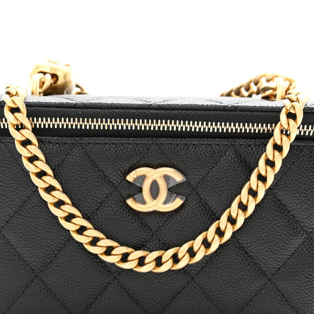 Caviar Quilted Sweetheart Vanity Case Black