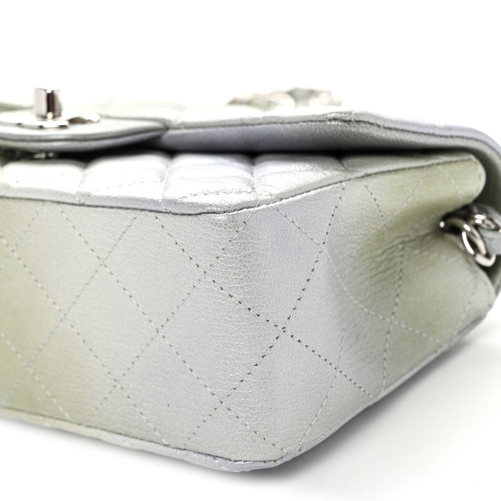 Metallic Goatskin Quilted Ombre Mini Rectangular Flap Grey Green