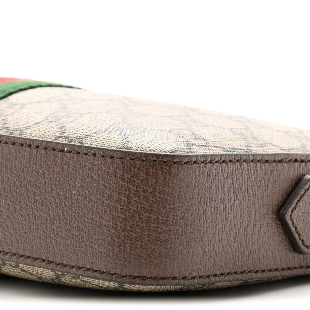 GG Supreme Monogram Textured Dollar Calfskin Web Ophidia Wristlet Shoulder Bag Beige Ebony New Acero