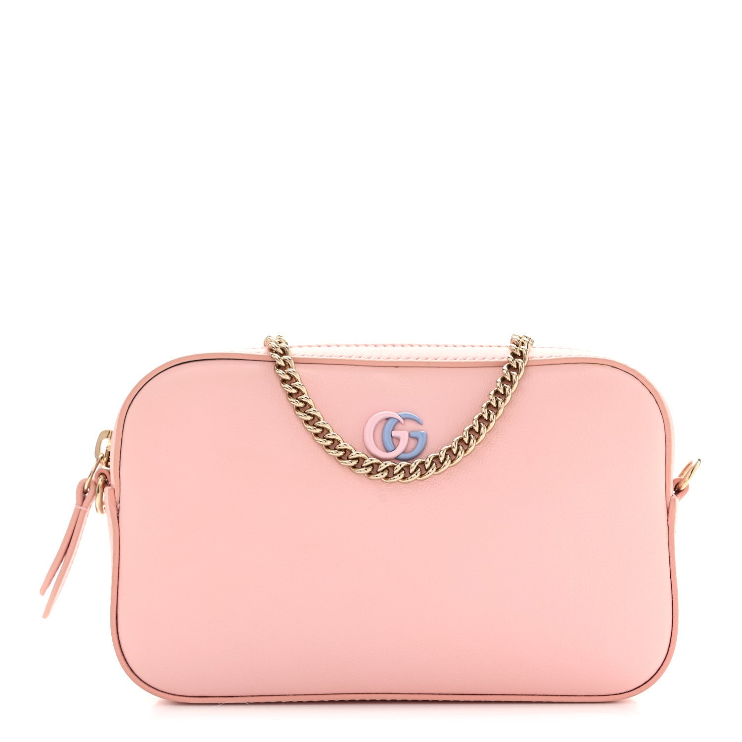Dollar Calfskin Enamel Monochrome Super Mini GG Marmont Chain Shoulder Bag Light Pink Blue