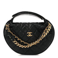 Shiny Caviar Quilted Bow Pouch Hobo Black