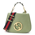 Roxy Calfskin Web Medium Blondie Top Handle Shoulder Flap Bag Salamander Green