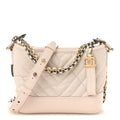 Aged Calfskin Chevron Quilted Small Gabrielle Hobo Beige