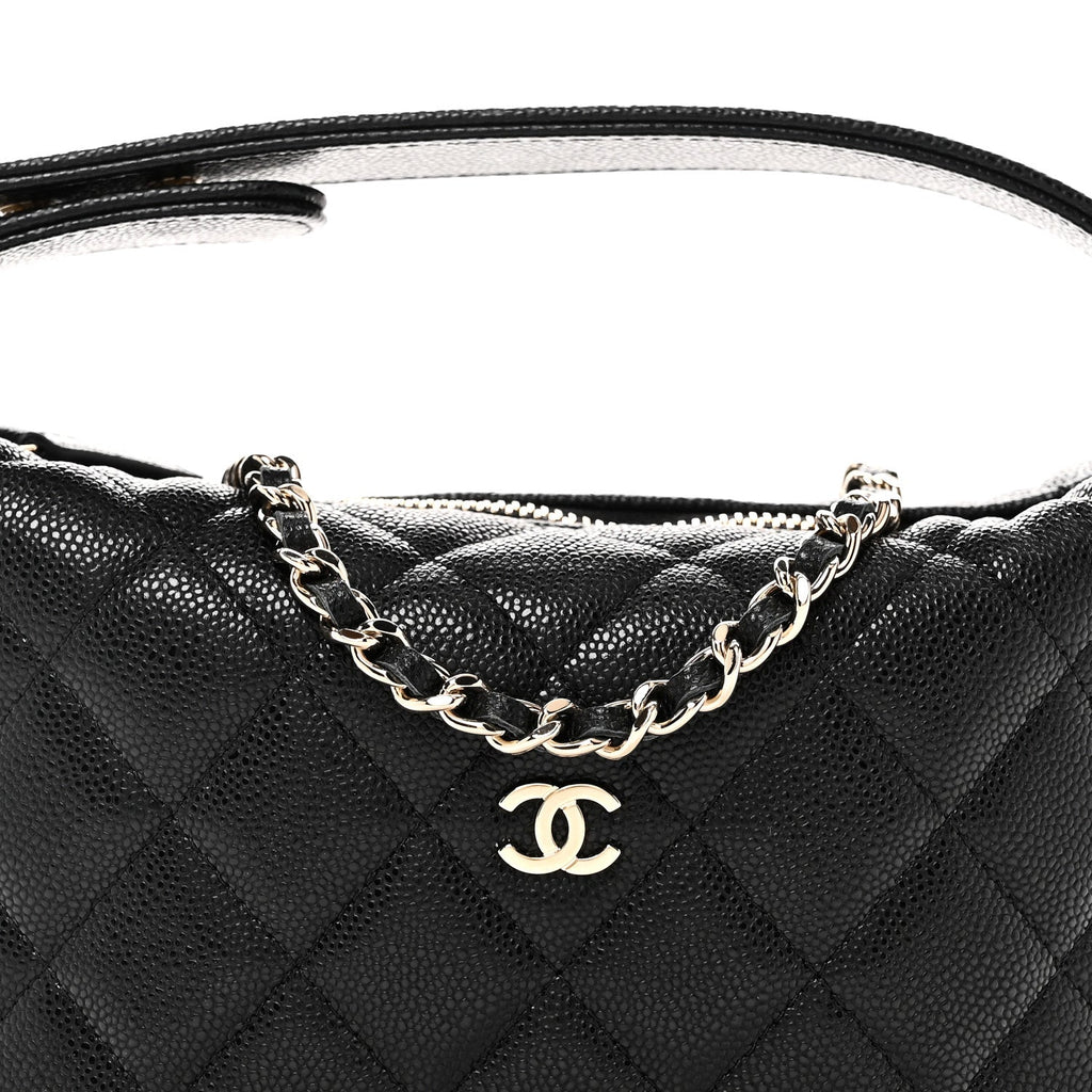 Caviar Quilted Hobo Clutch With Chain Black
