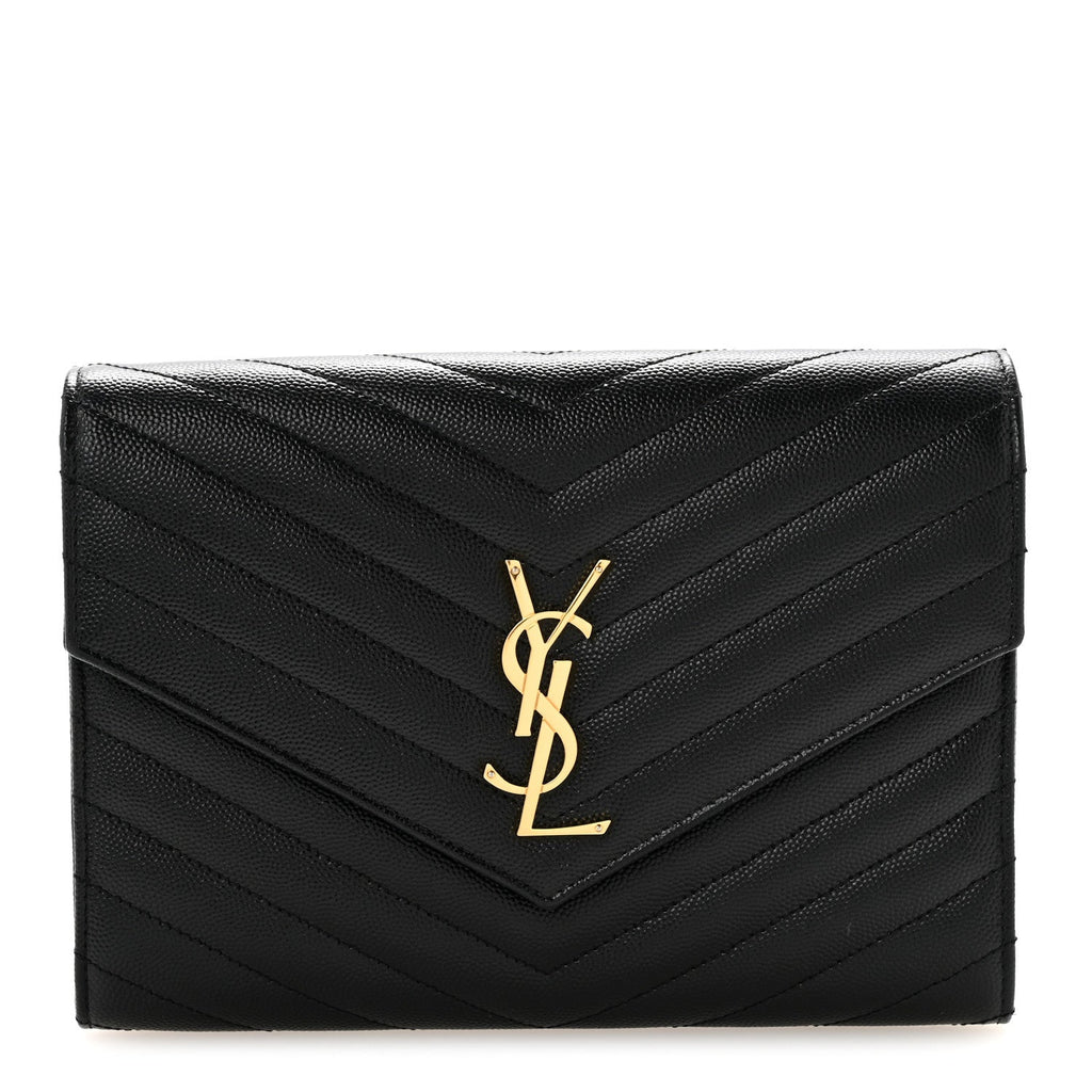 Grain De Poudre Matelasse Chevron Monogram Envelope Clutch Black