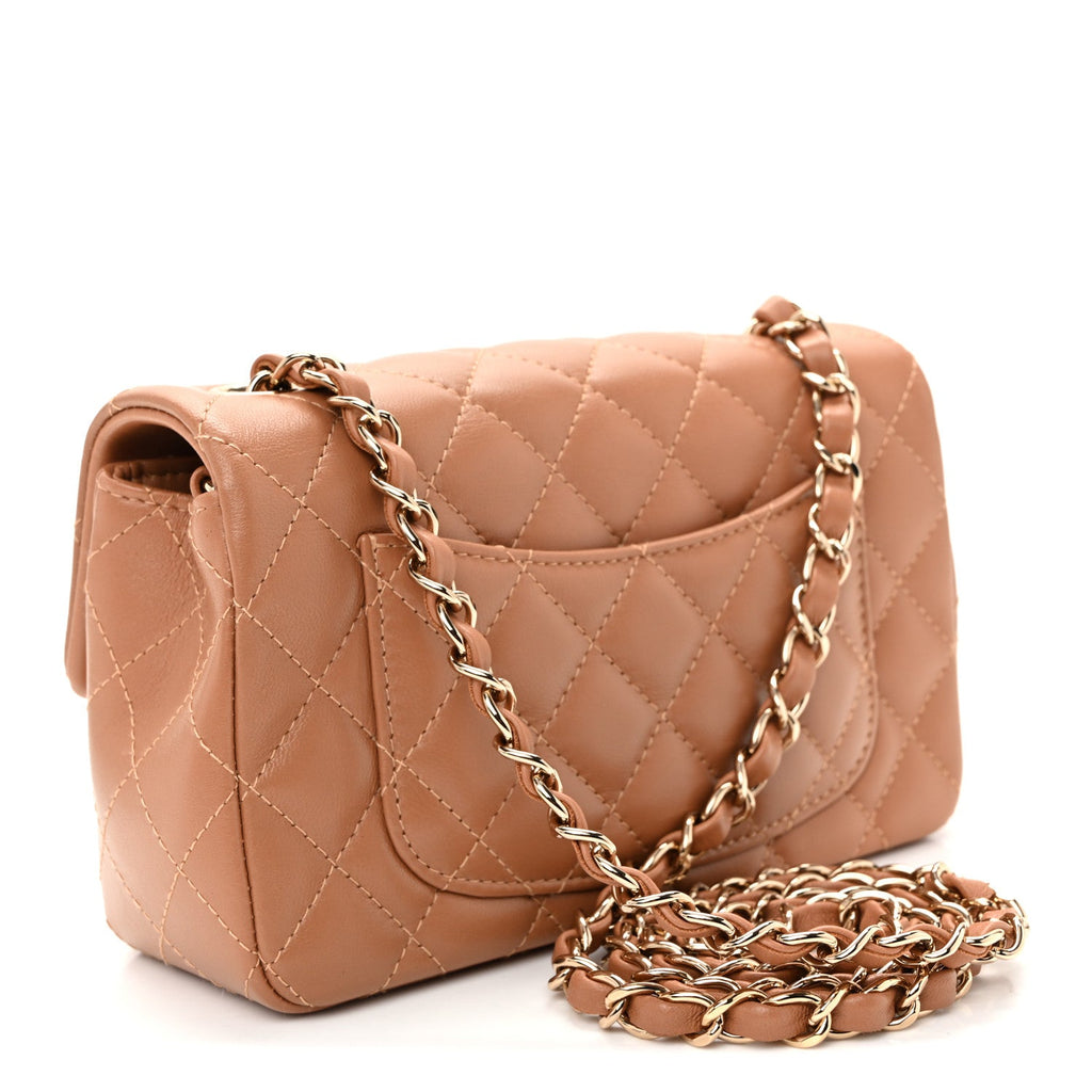 Lambskin Quilted Mini Rectangular Flap Brown
