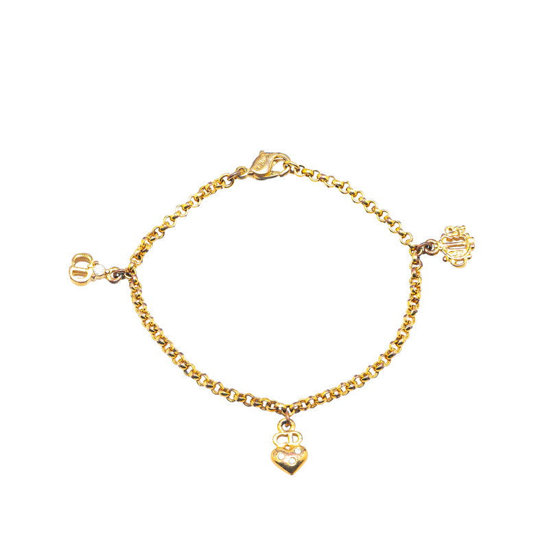 Dior Emblem Logo CD Heart Motif Rhinestone Bracelet