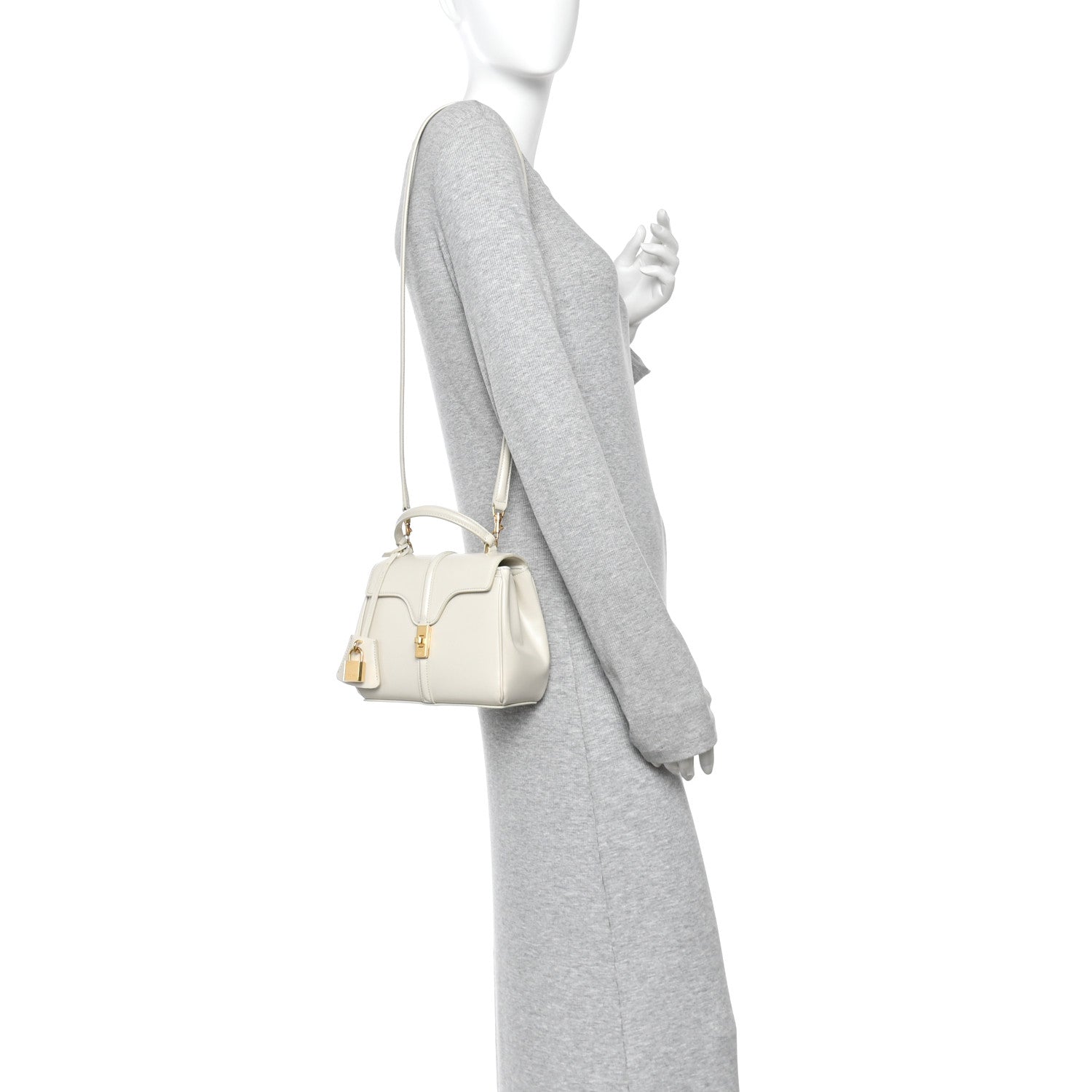Satinated Calfskin Mini 16 Top Handle Bag White Cotton