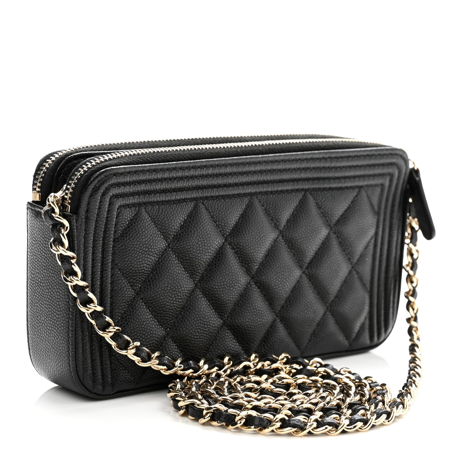 Caviar Quilted Small Boy Clutch With Chain Black