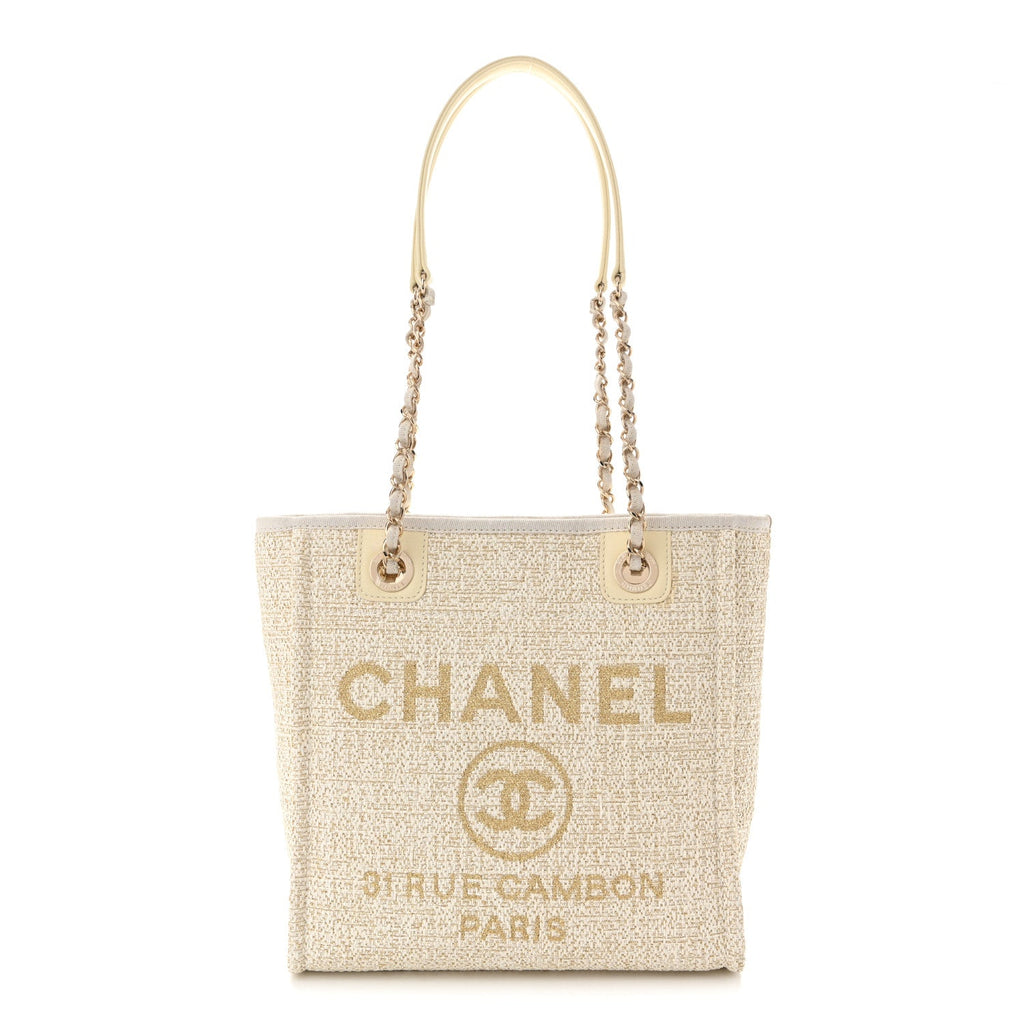 Lurex Boucle Mini Deauville Tote White