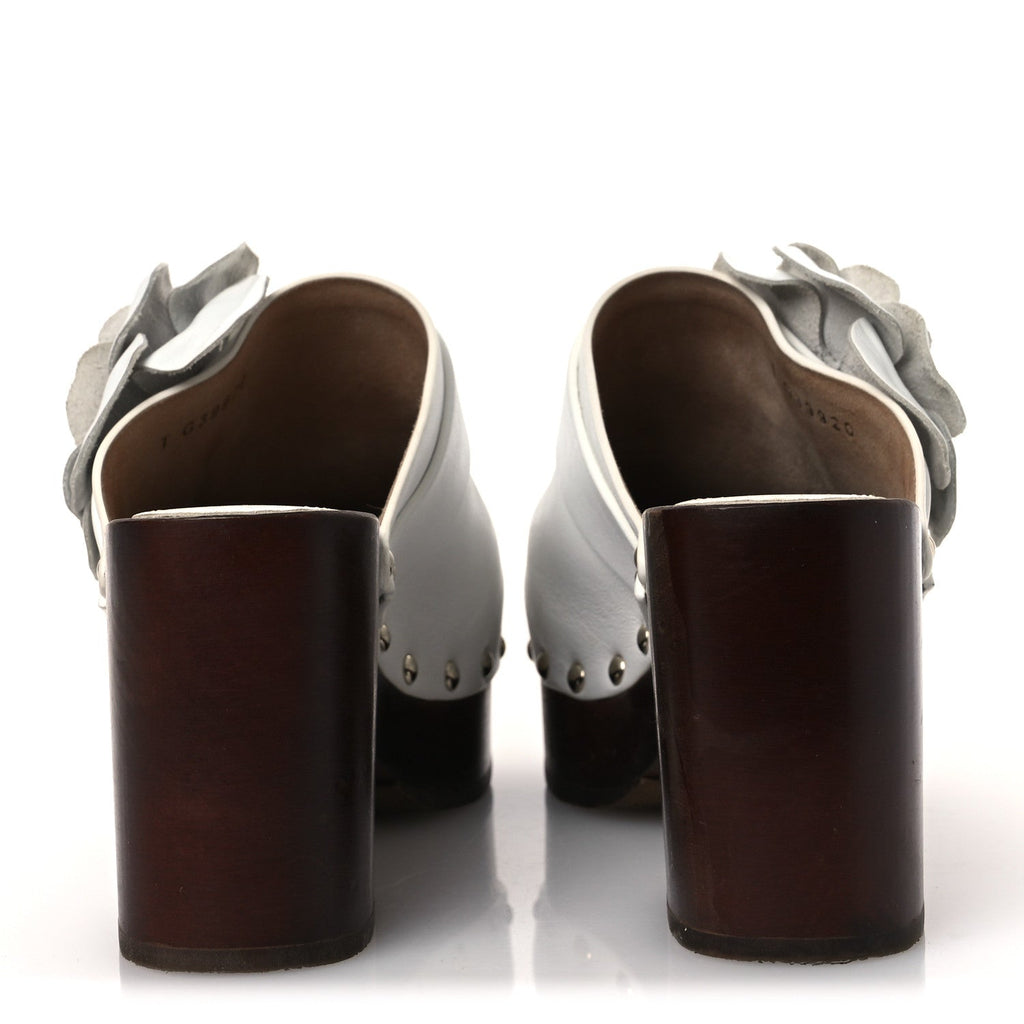 Calfskin Camellia Clogs 35 White