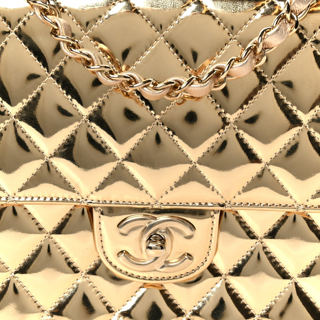 Mirror Calfskin Metallic Calfskin Quilted Hollywood Boulevard Backpack With Coin Purse Gold