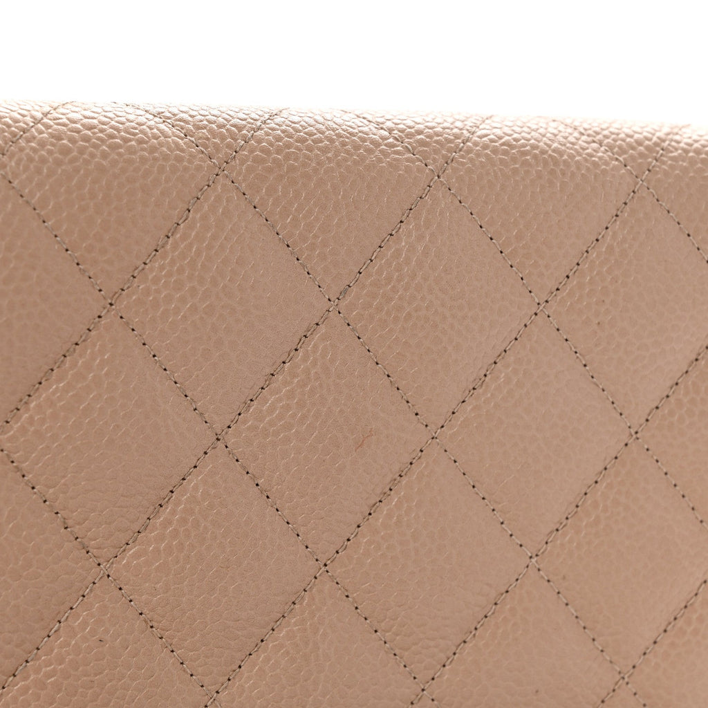 Caviar Quilted Filigree Large Gusset Flap Wallet Beige Black