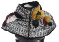 Dolce & Gabbana Silver Sequined Floral Weasel Fur Shoulder Scarf Women's Wrap