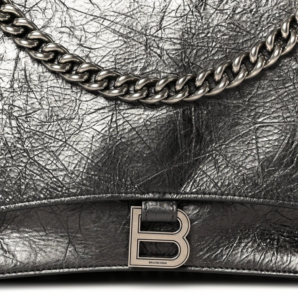 Metallic Crushed Calfskin Large Crush Chain Bag Steel Grey