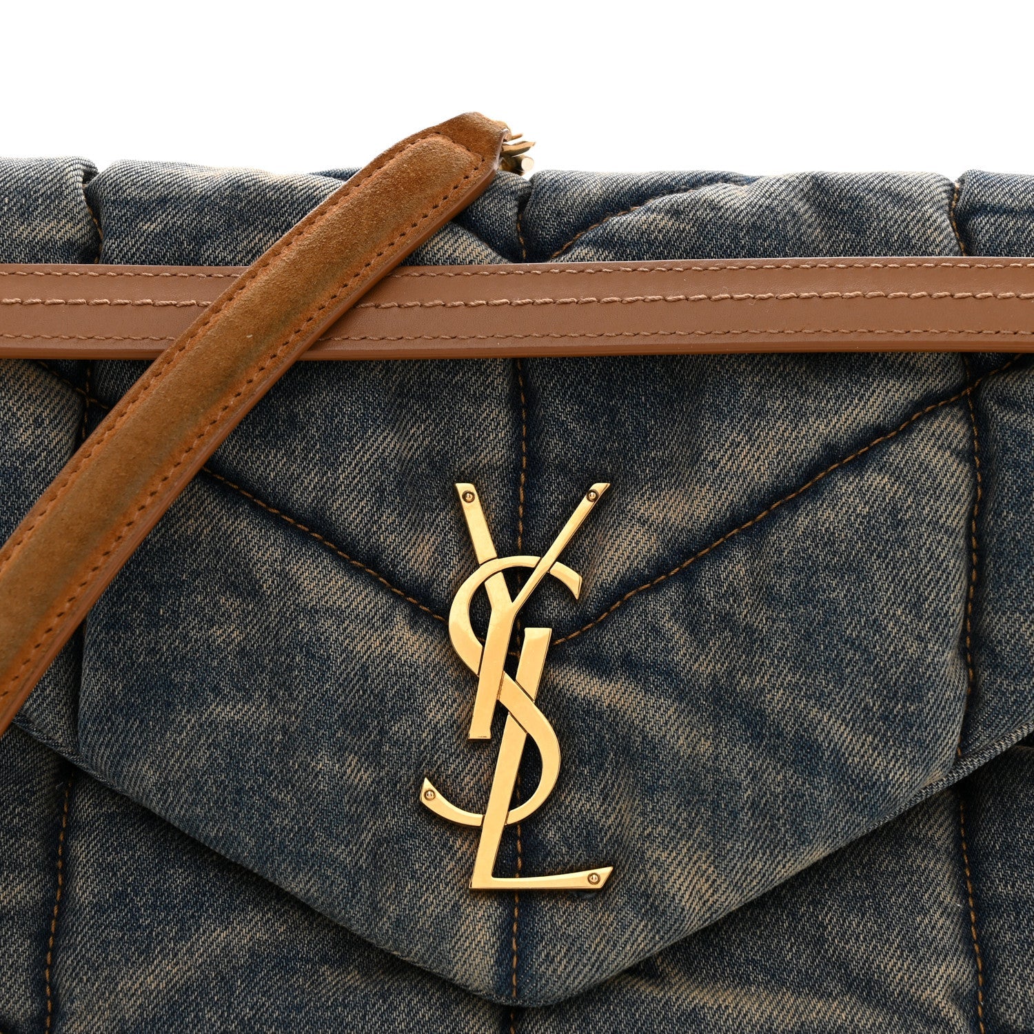 Denim Quilted Medium Loulou Puffer Monogram Chain Satchel Blue Cinnamon