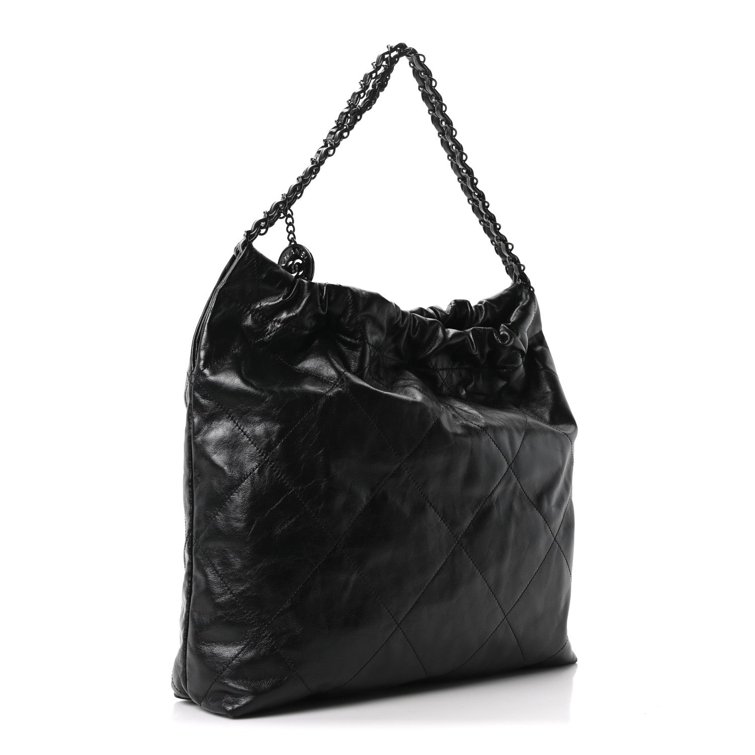 Shiny Calfskin Quilted Monochrome Small Chanel 22 Black
