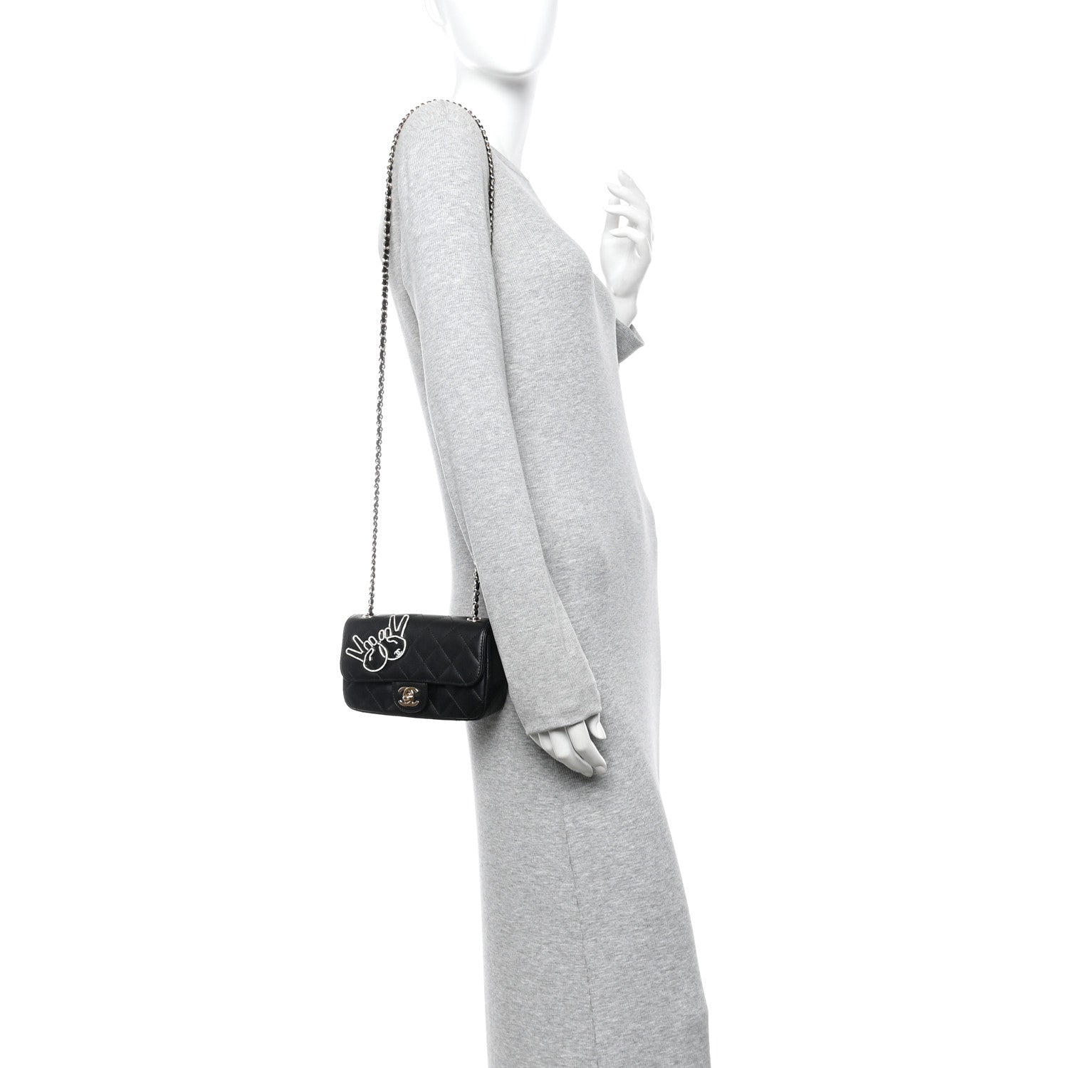 Lambskin Quilted Extra Mini V For Victory Flap Black