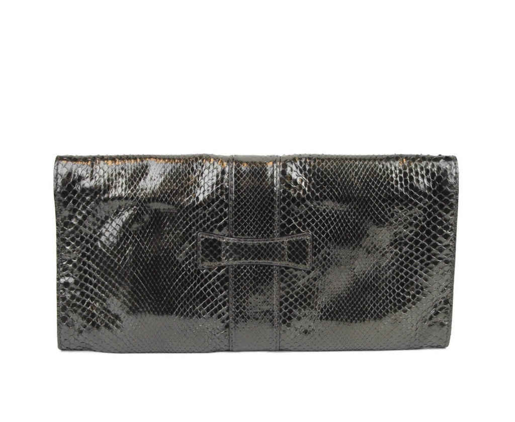 Gucci Soft Stirrup Dark Green Python Large Clutch Bag