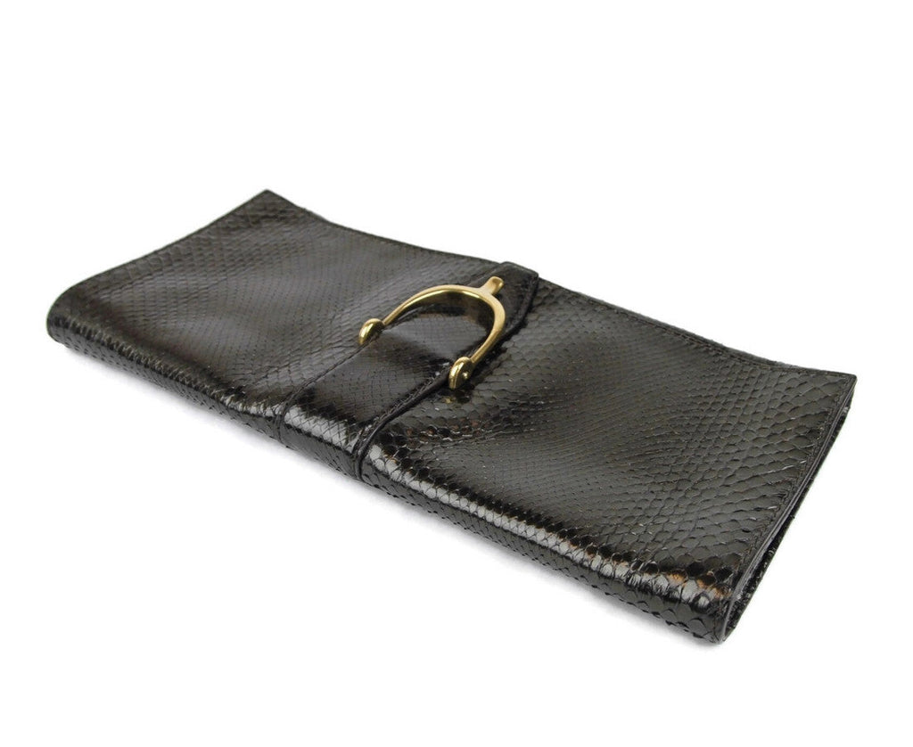 Gucci Soft Stirrup Dark Green Python Large Clutch Bag