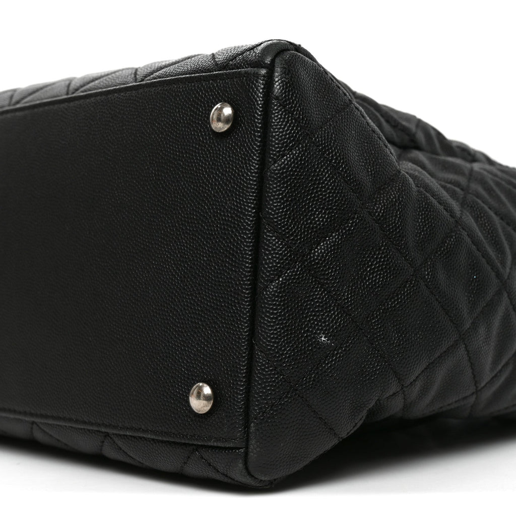 Caviar Quilted Large Coco Handle Shopping Tote Black