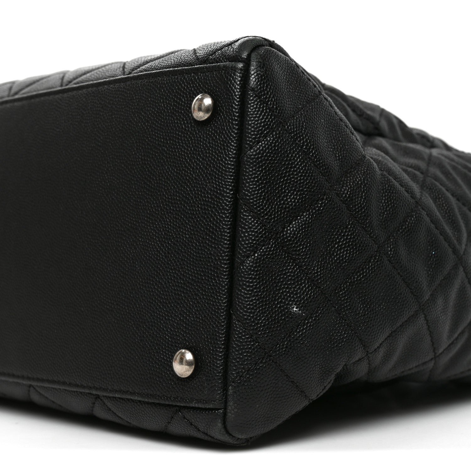 Caviar Quilted Large Coco Handle Shopping Tote Black