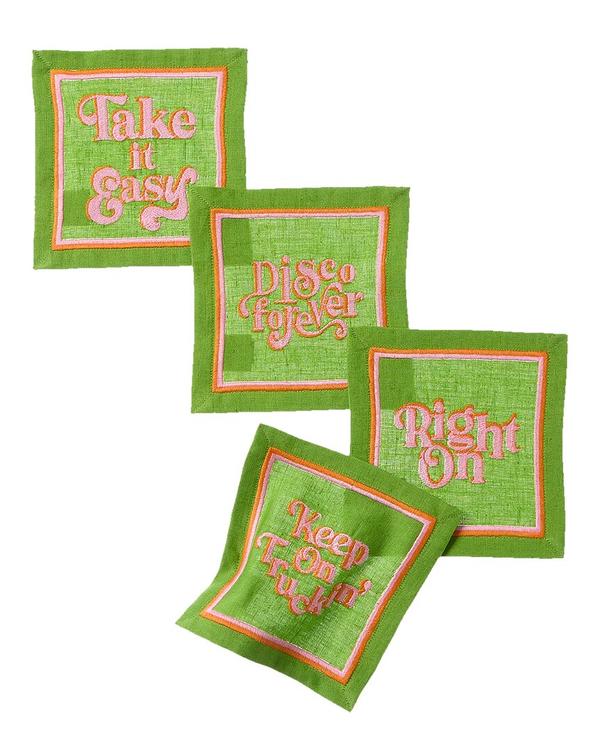 Jonathan Adler Set Of 4 Deep Thoughts Cocktail Napkins Green