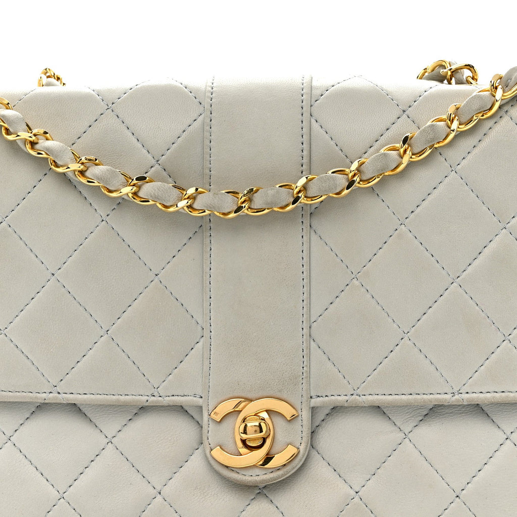 Lambskin Quilted Small Single Flap Light Blue