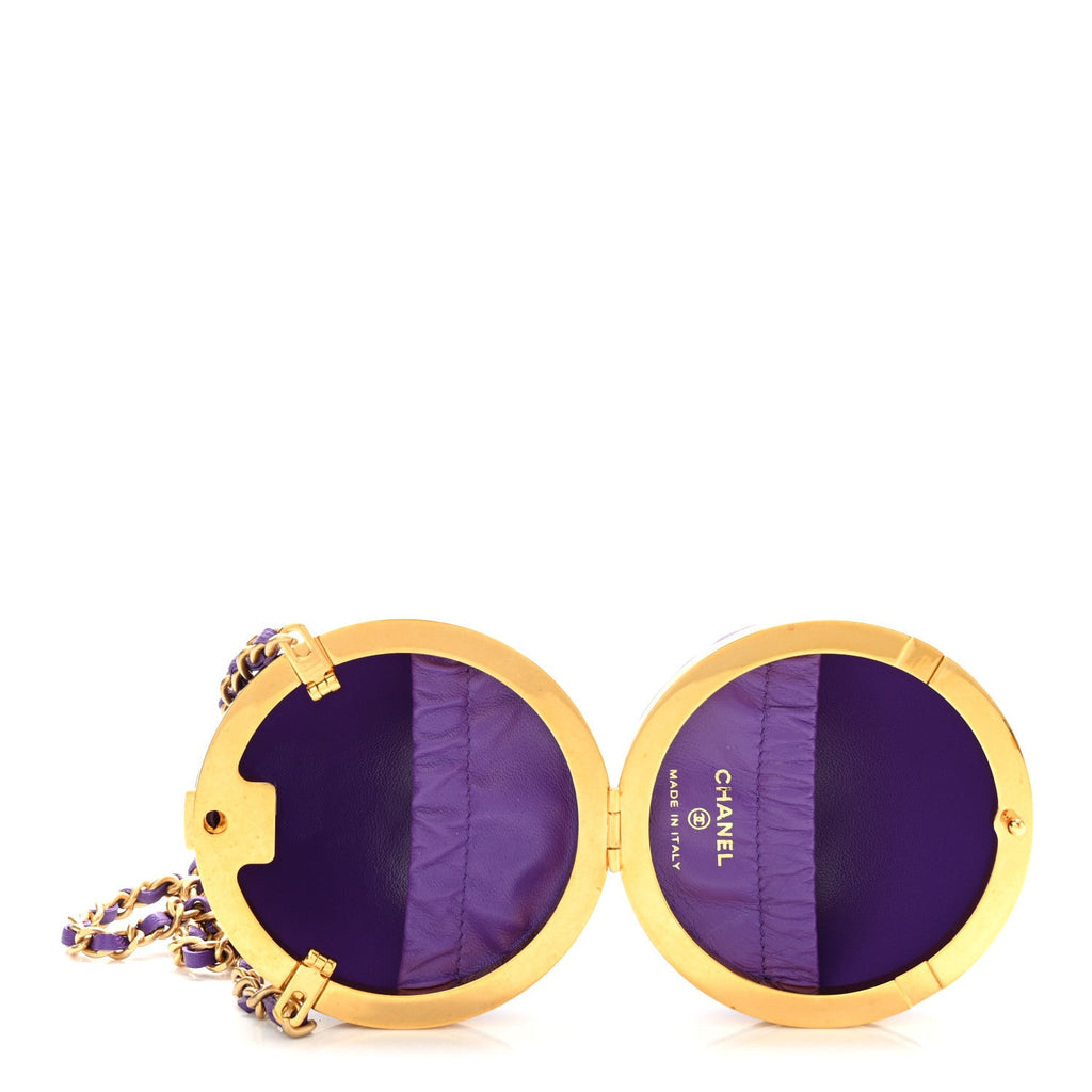 Lambskin CC Minaudiere Sphere Chain Clutch Purple