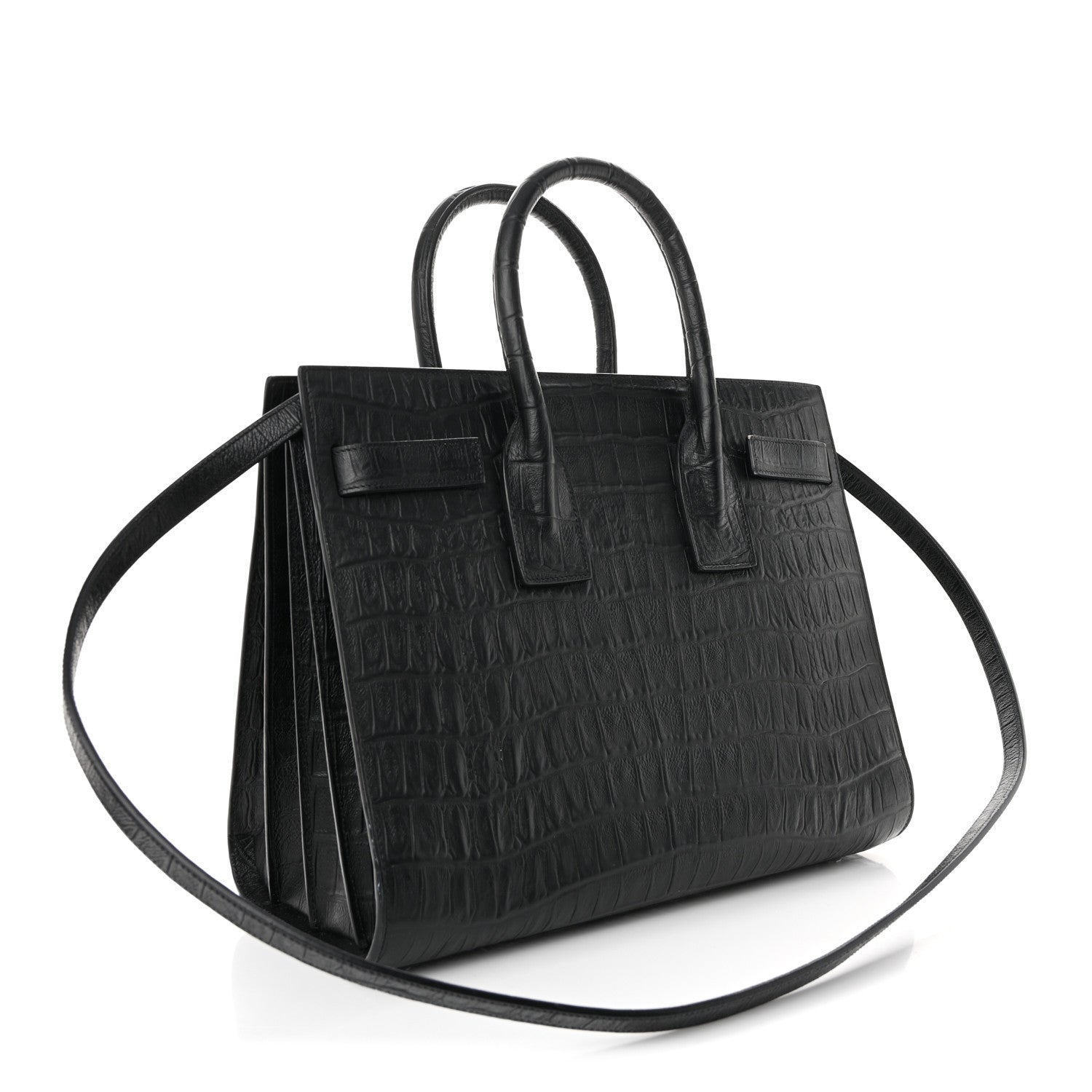 Calfskin Crocodile Embossed Small Sac de Jour Black