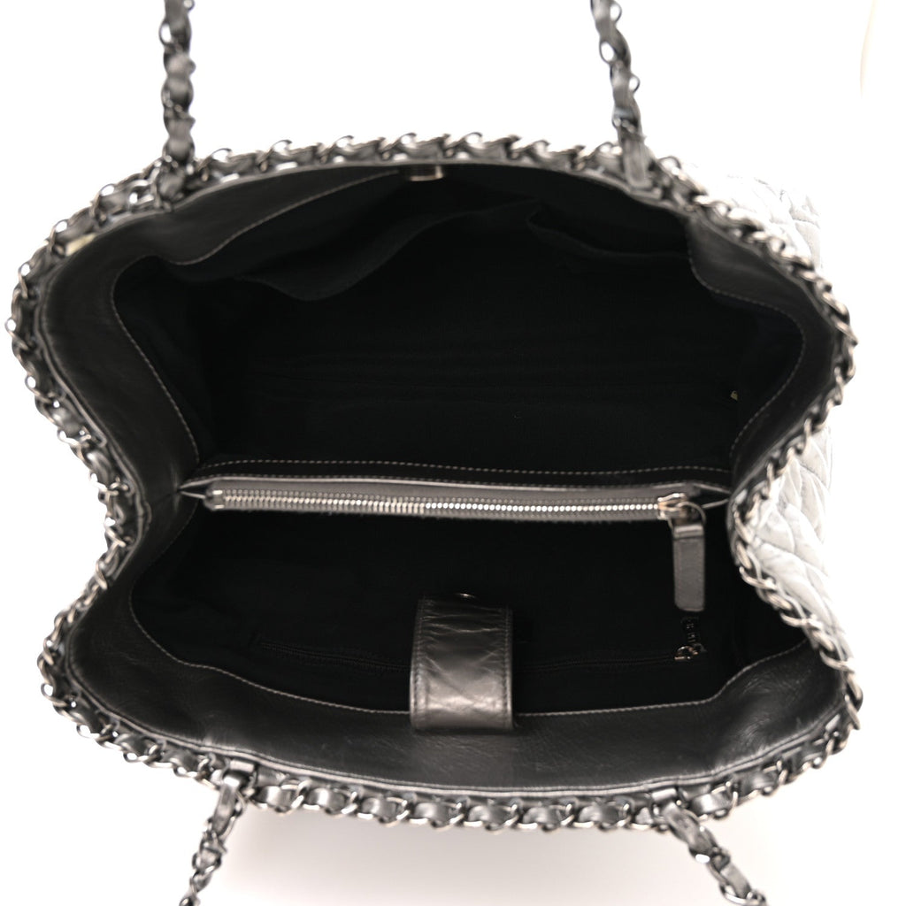 Metallic Calfskin Small Chain Me Tote Silver