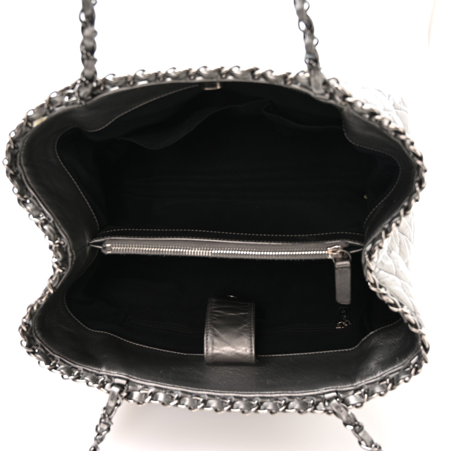Metallic Calfskin Small Chain Me Tote Silver