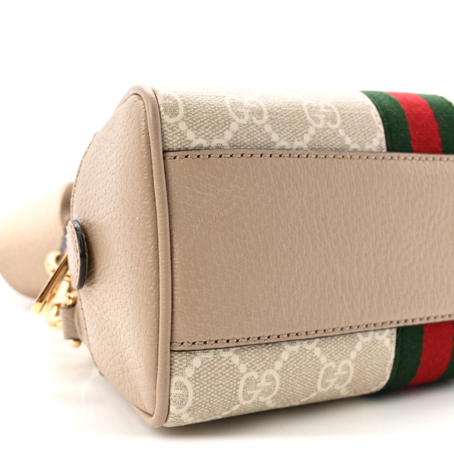 GG Supreme Monogram Textured Dollar Calfskin Web Mini Ophidia Top Handle Bowler Bag Beige Mystic White Oatmeal