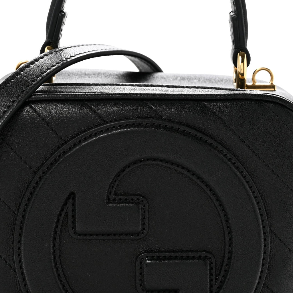 Sakai Be Green Calfskin Diagonal Stitched Blondie Top Handle Bag Black