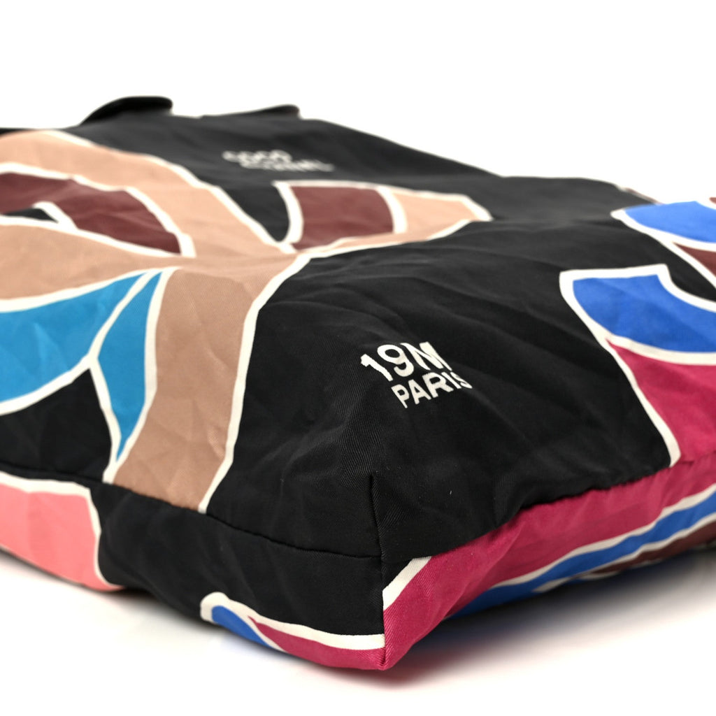Caviar Fabric Foldable Tote Bag With Chain Black Multicolor