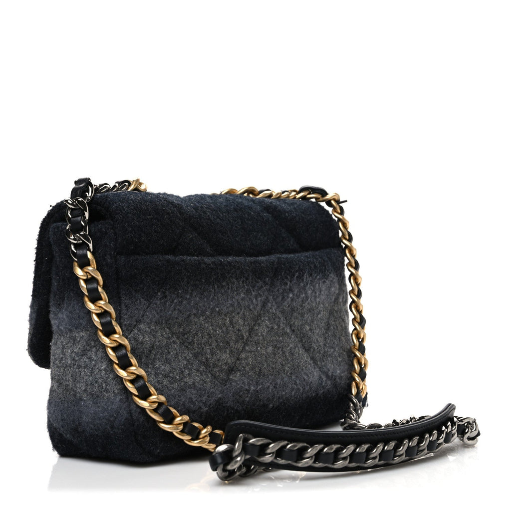 Wool Quilted Medium Chanel 19 Flap Black Grey
