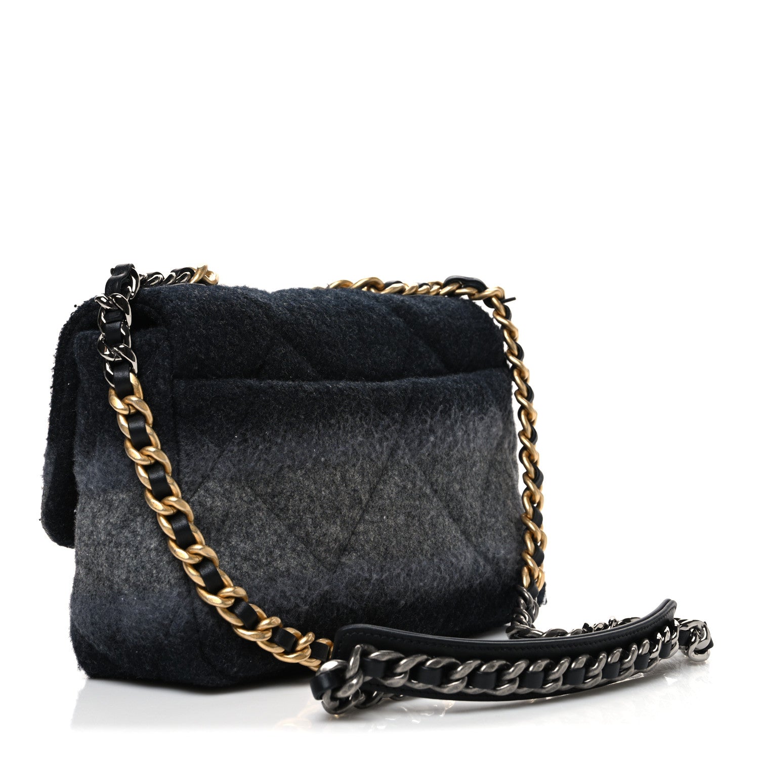 Wool Quilted Medium Chanel 19 Flap Black Grey