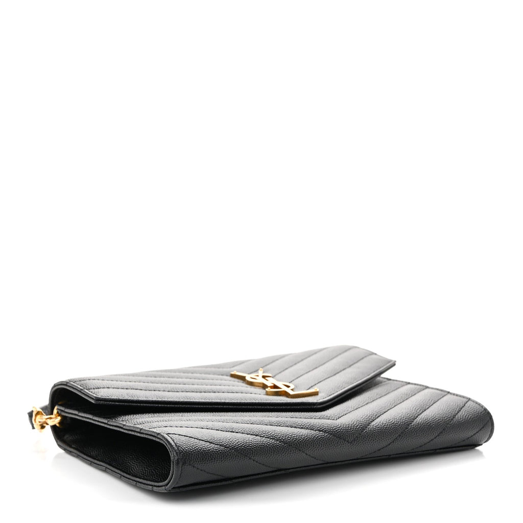 Grain De Poudre Matelasse Chevron Monogram Envelope Clutch Black