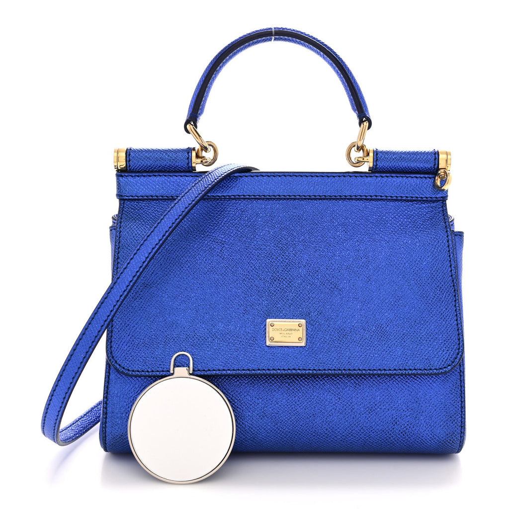 Metallic Dauphine Small Miss Sicily Satchel Blue