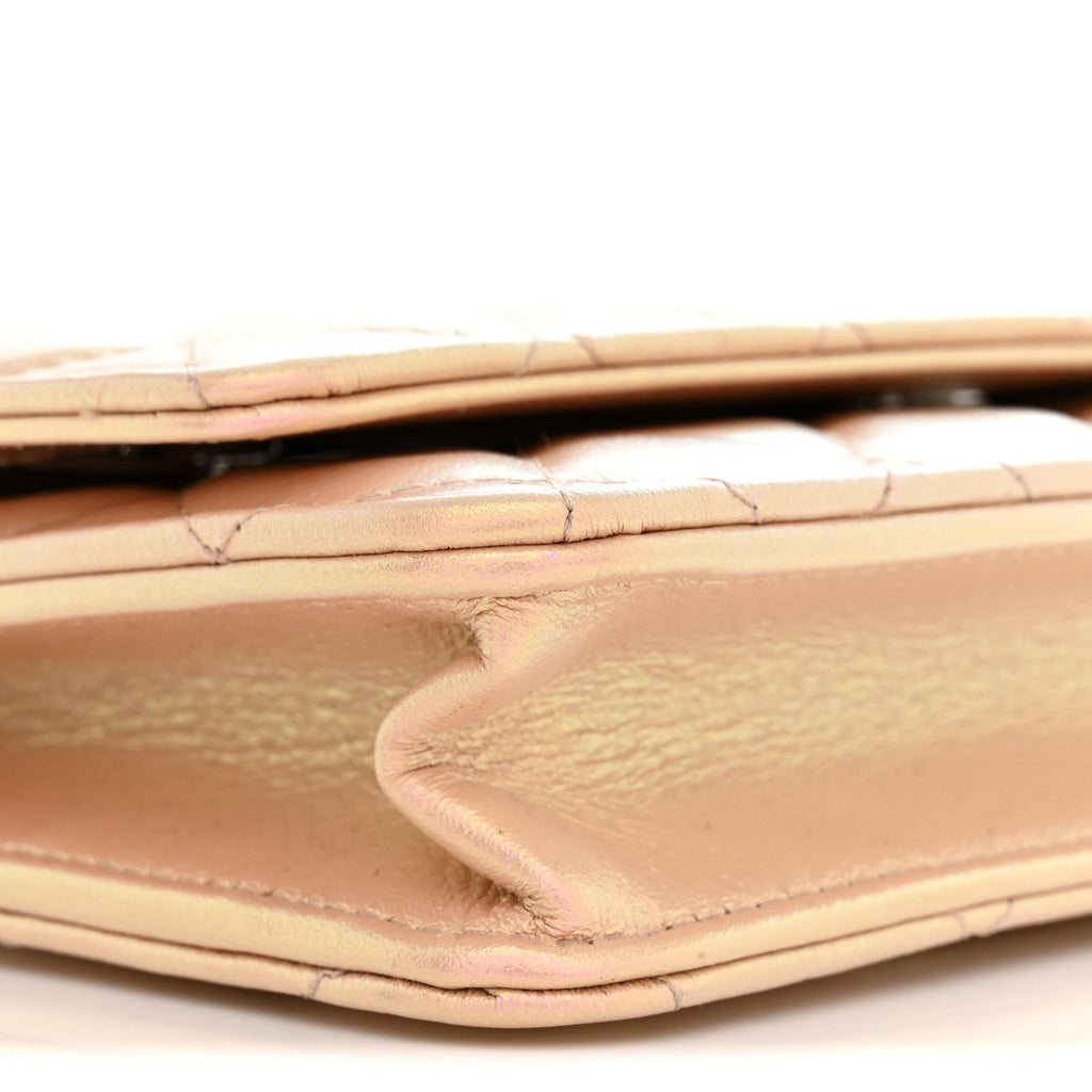 Iridescent Calfskin Quilted Wallet On Chain WOC Pink