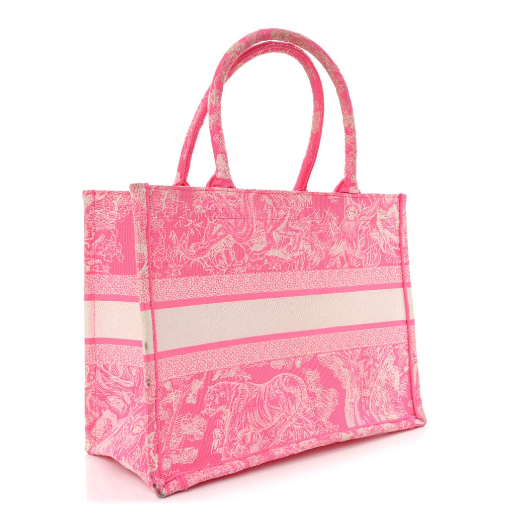 Canvas Embroidered Medium Dioriviera Toile De Jouy Book Tote Fluorescent Pink