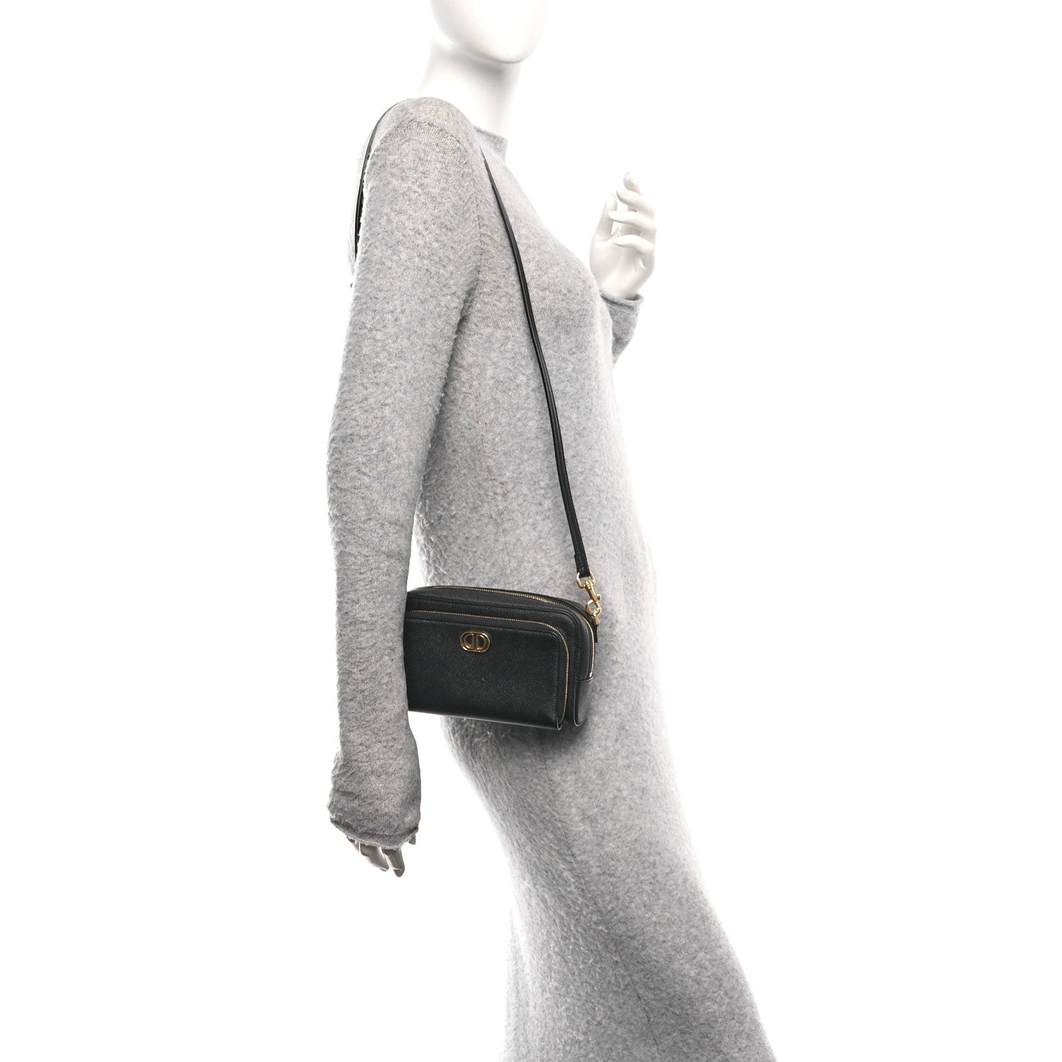 Grained Calfskin Caro Double Pouch Black