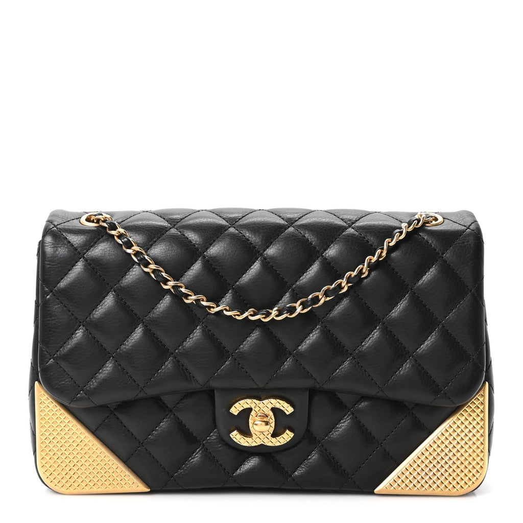 Calfskin Quilted Rock The Corner Flap Black