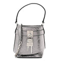 Laminated Lambskin Micro Shark Lock Bucket Bag Silvery Grey