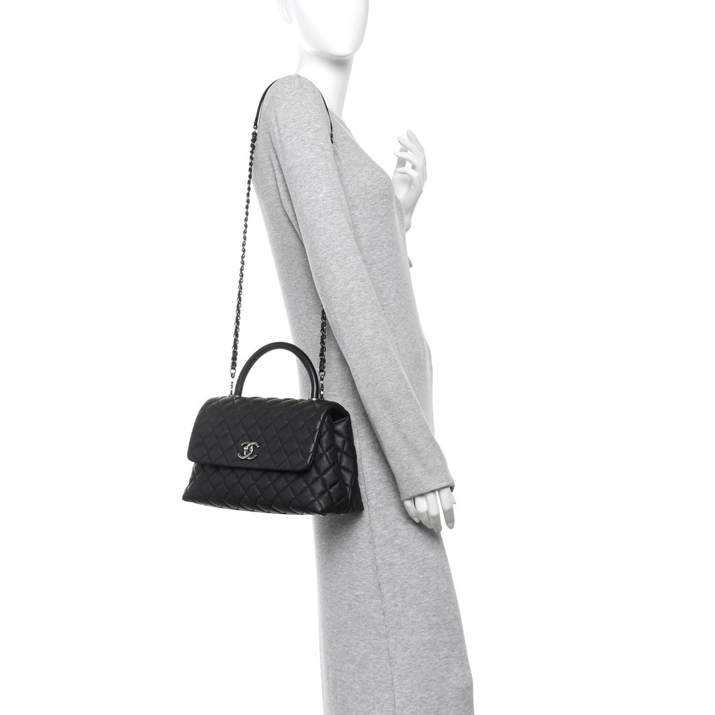 Caviar Quilted Small Coco Handle Flap Black