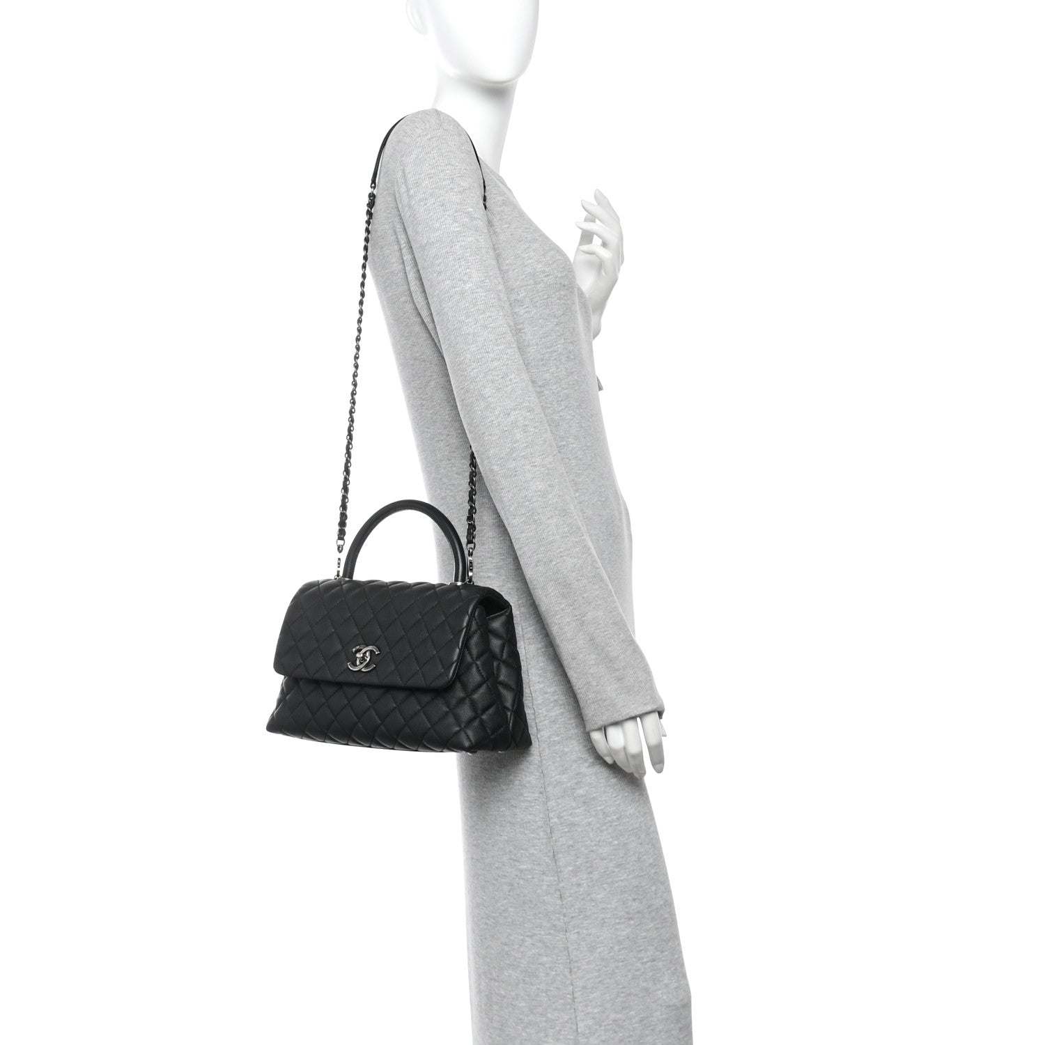 Caviar Quilted Small Coco Handle Flap Black